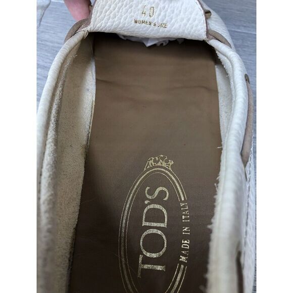 Tod’s Ivory Cream Leather Gommino Driving Moccasin Shoes Women’s Sz 40EU/9.5M US - Picture 10 of 16